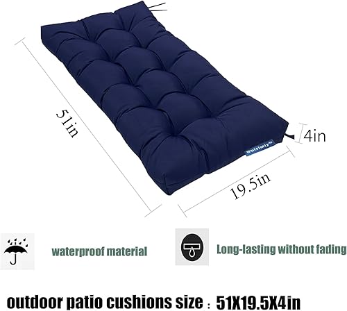 Miniatura 5 de Cojín de banco para exteriores, cojines de columpio de porche, cojines de repuesto de patio, 51 x 19.5 pulgadas para muebles de jardín, tumbona de
