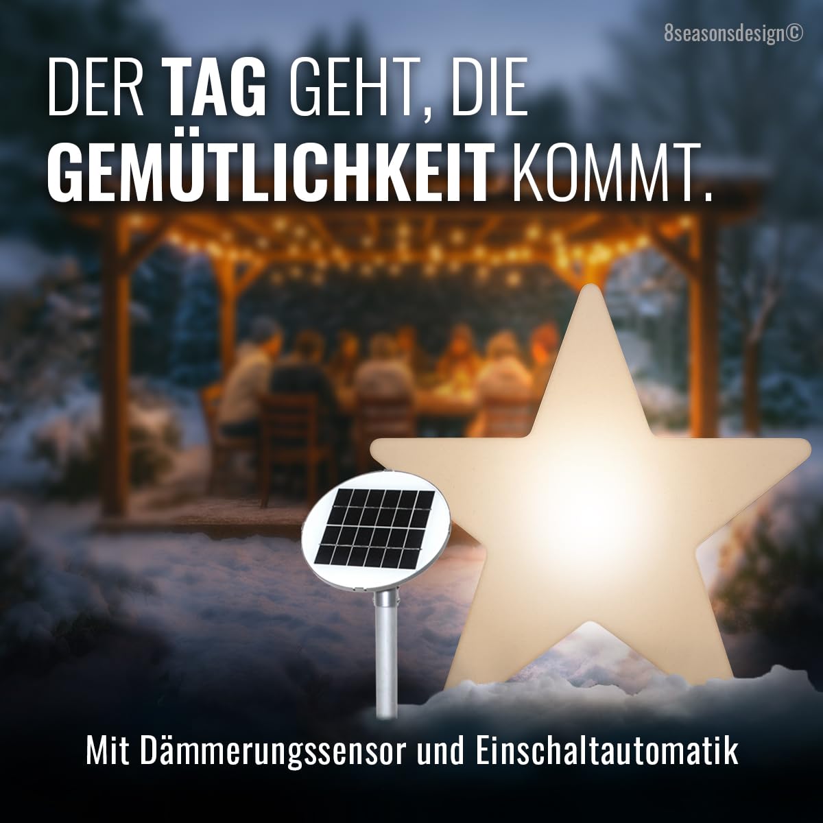 8 seasons design Solar Weihnachtsstern 60 cm, Shining Star (weiß) LED warmweiß, Dämmerungssensor – wetterfest – LED Stern für außen (Garten, Terrasse, Balkon) – winterfest – Weihnachtsbeleuchtung