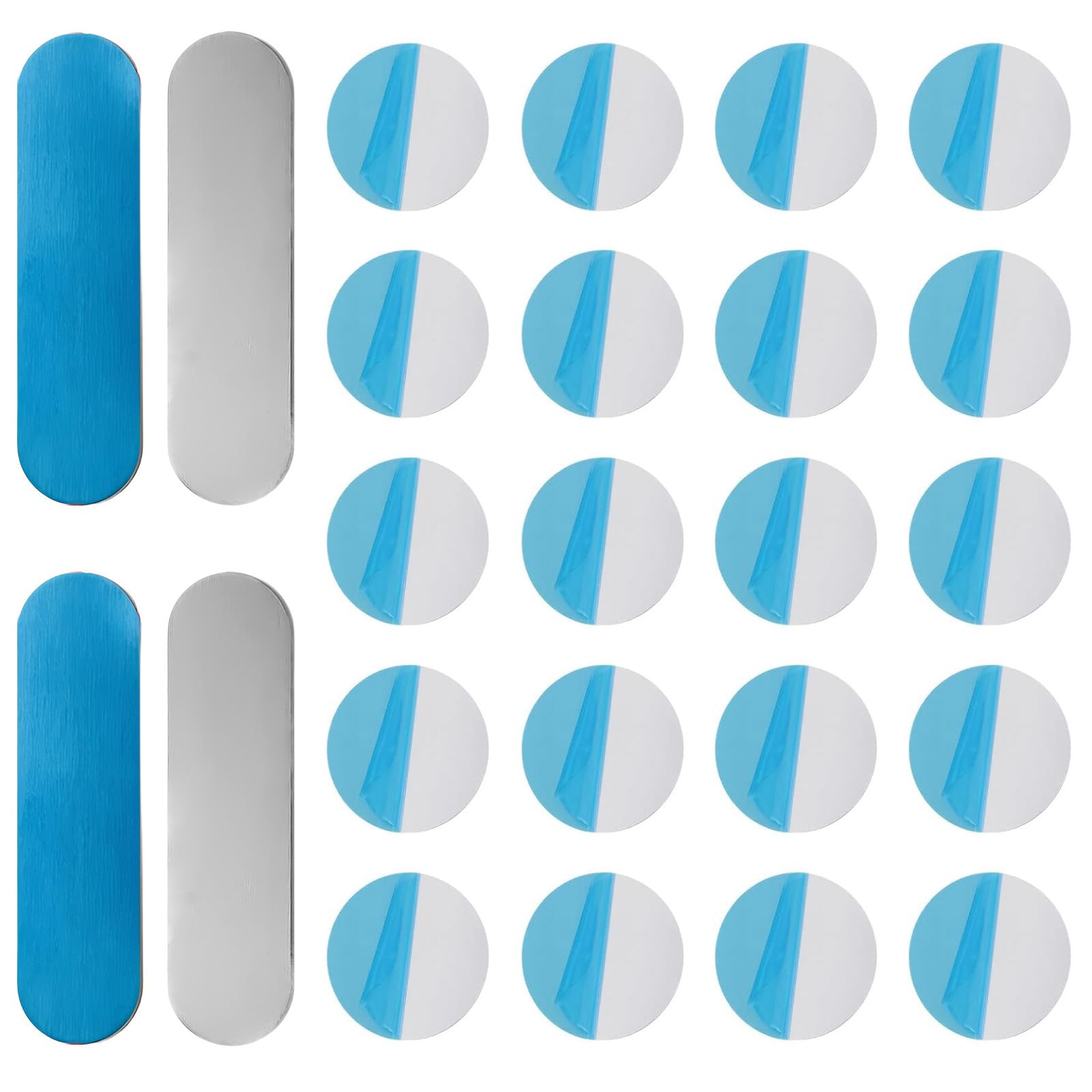 24 Pezzi Piastra Metallica Adesiva per Magneti, 4 Placche Rettangolari (135x35mm) e 20 Dischi Rotondi (30mm), Piastre in Acciaio Sottili per Supporto Cellulare e Personaggi Tonie
