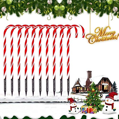 Preisvergleich Produktbild ADLOASHLOU 10 Stück Weihnachts-Zuckerstangen Wegmarkierung Lichter, Zuckerstangenlichter Dekorationen LED Yard Lawn Pathway Marker Outdoor Candy Pathway Marker Weihnachten Außendekoration Lichter