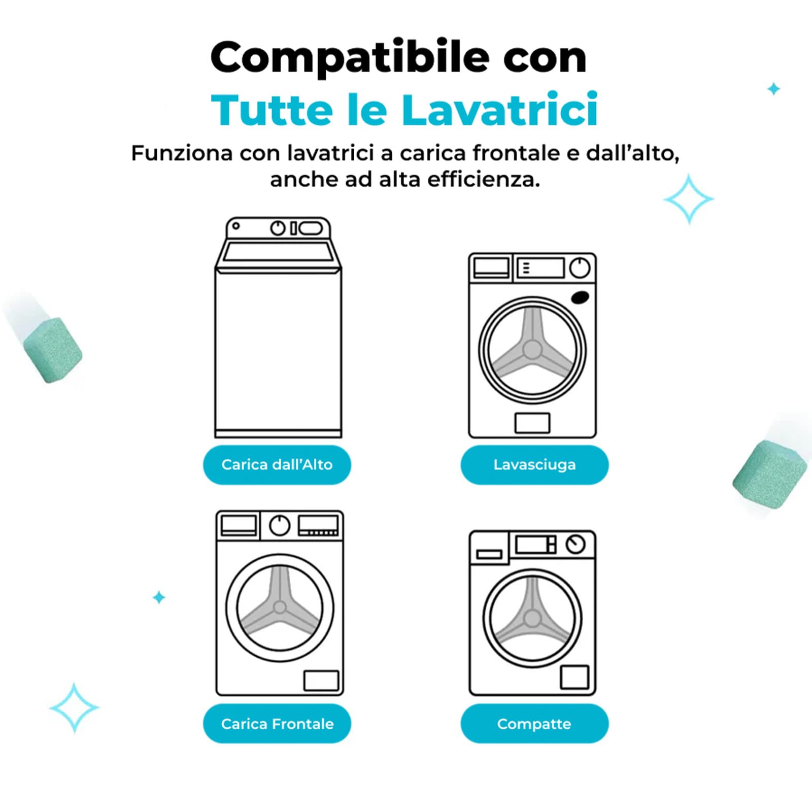 Varibee Pastiglie Pulisci Lavatrice, 24 Compresse Effervescenti Detergenti per Cestello, Guarnizioni e Tubi, Rimuove Residui di Detersivo, Sporco, Peli e Odori di Animali