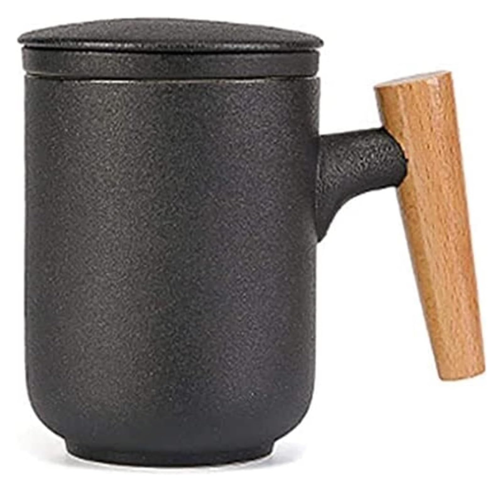 Taza infusora de té, taza de café, taza de té de cerámica creativa con tapa e infusor de estilo janpanés, taza de té de porcelana con mango de madera, juego de tazas de té de viaje con filtro, taza de