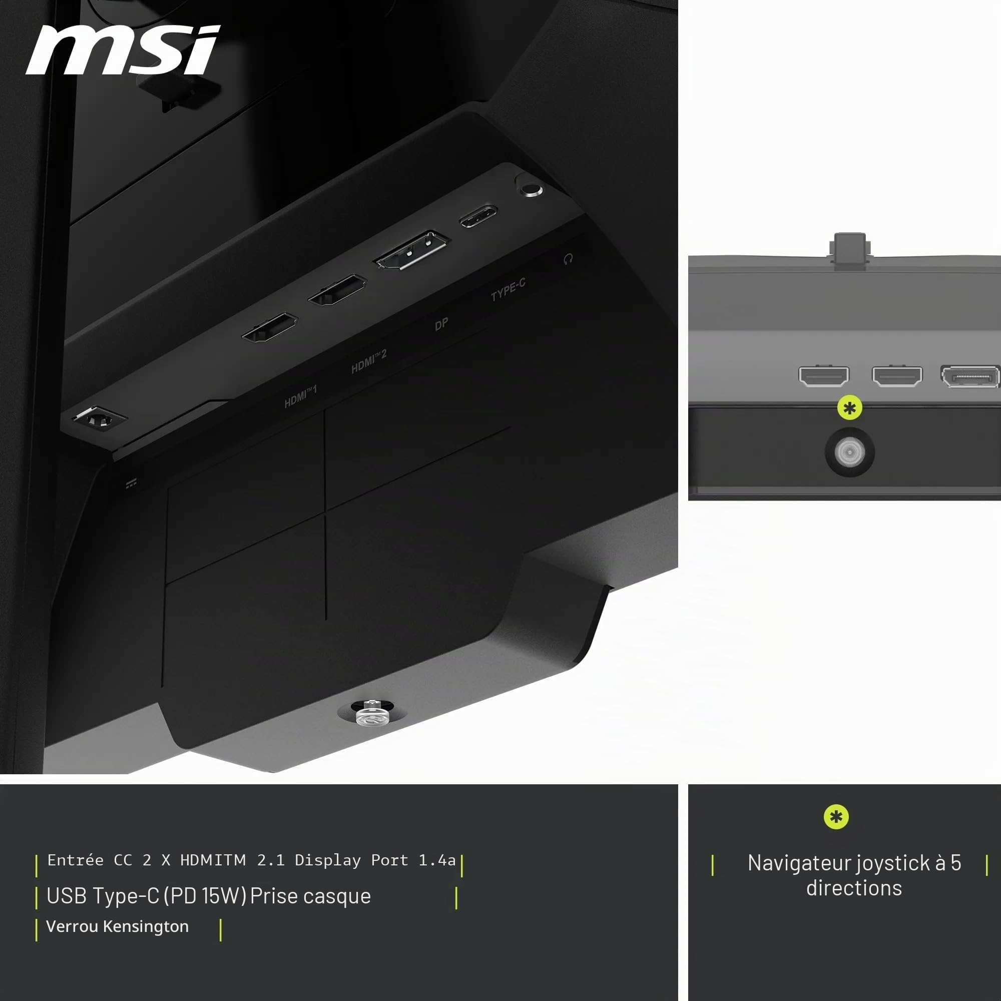 MSI, MAG 274UPDF E16M, 68,6 cm, 4K UHD, 3840 x 2160, Moniteur de Jeu, IPS Rapide, 0,5 ms, DisplayHDR 1000, Mini-LED, Double Mode, HDMI 2.1, DP 1.4a, USB C (15 WPD), Inclinaison/Hauteur réglable, Noir