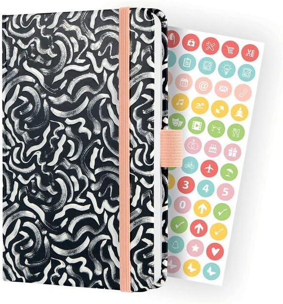 Sigel J2310 Jolie Weekly Planner 2022 - Black Brush Marks - 9,5 x 15 cm - hardcover - 174 Pages - Black, White