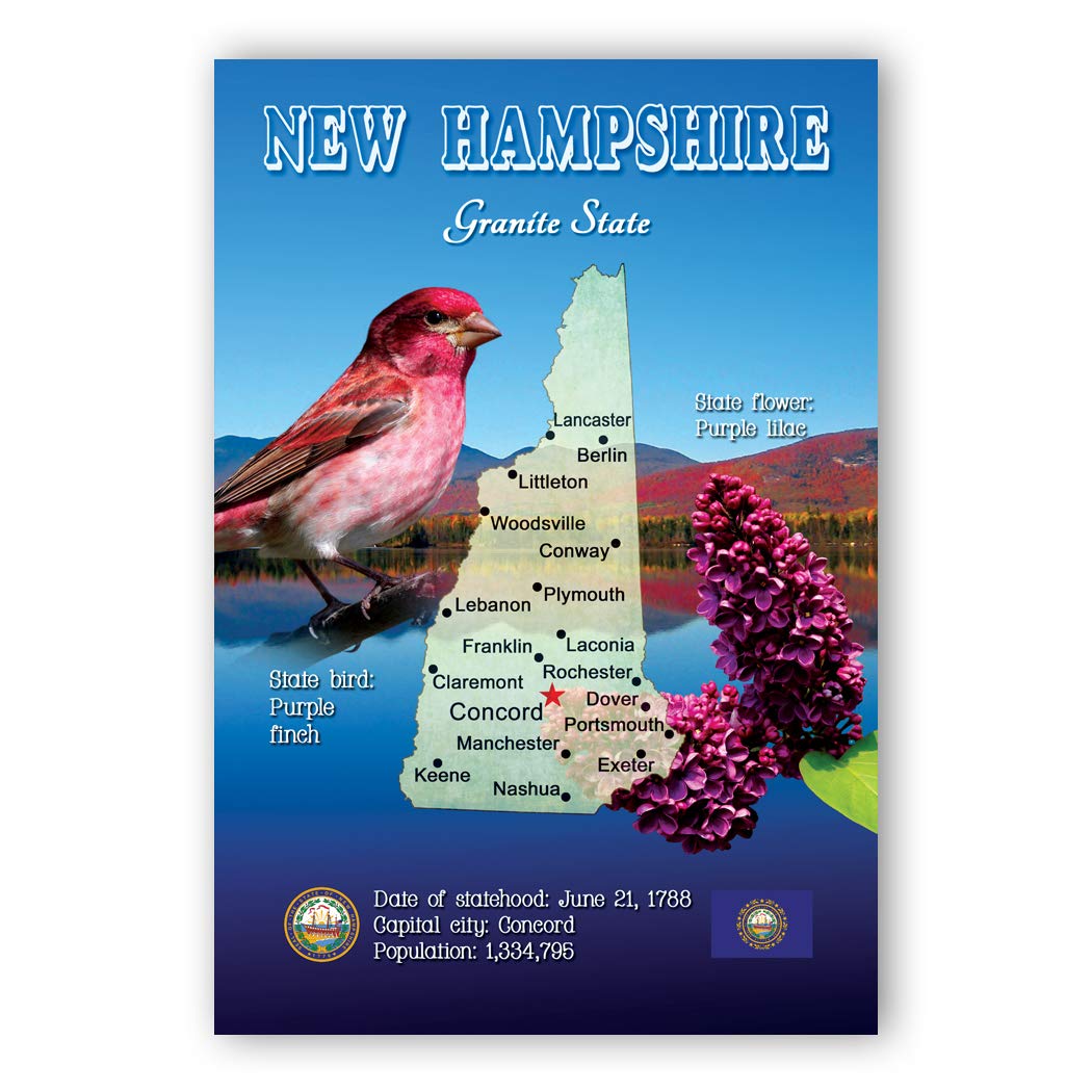 NEW HAMPSHIRE MAP postcard set of 20 identical postcards. NH state map post cards. Made in USA.