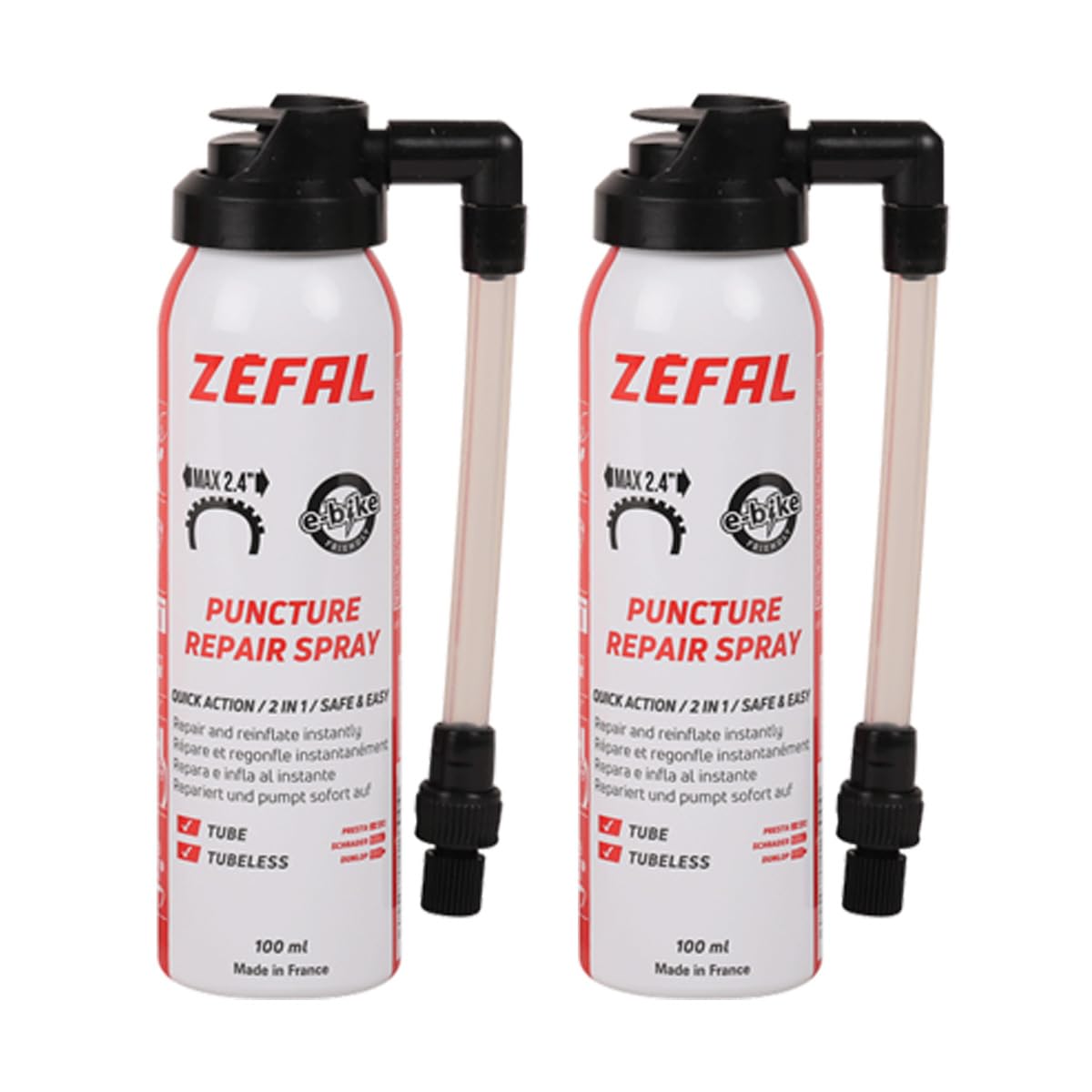 ZEFAL Repair Spray Bundle Pack – Instant Inflation Bicycle Tyre Puncture Quick Repair Spray – Presta and Schrader – 2 x 100 ml