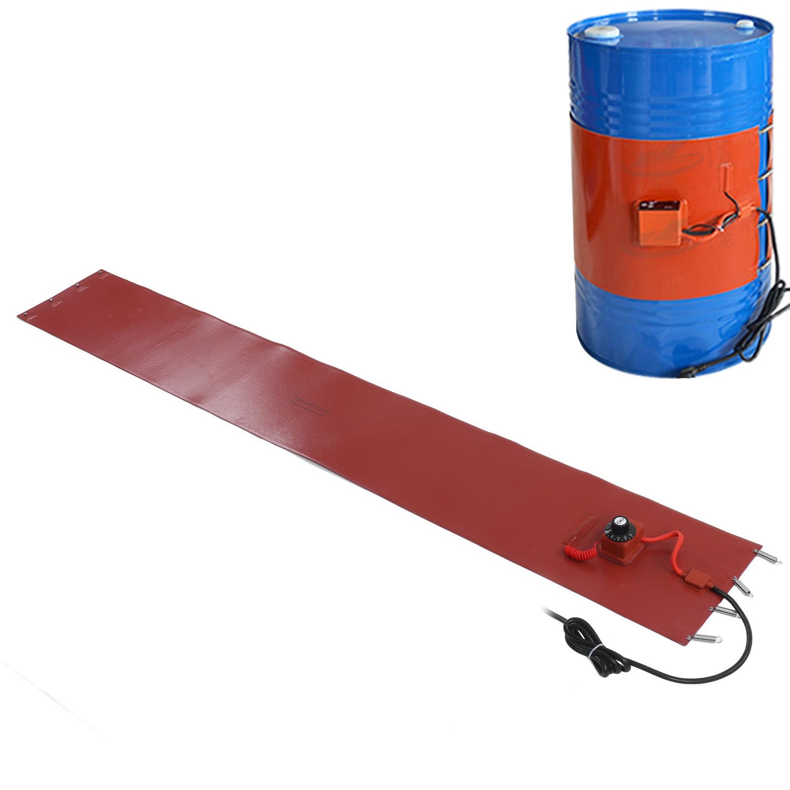 Coussin Chauffant en Silicone, Chauffe-Seau à Tambour, Ceinture Chauffante pour Tambour à 200L Coussin Chauffant en Silicone avec Ressort élastique et Thermostat, (Prise UE