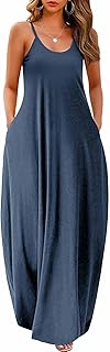 Womens 2025 Casual Sleeveless Sundress Plus Size Loose Plain Long Summer Beach Maxi Dress with Pockets S-5X - Buy now