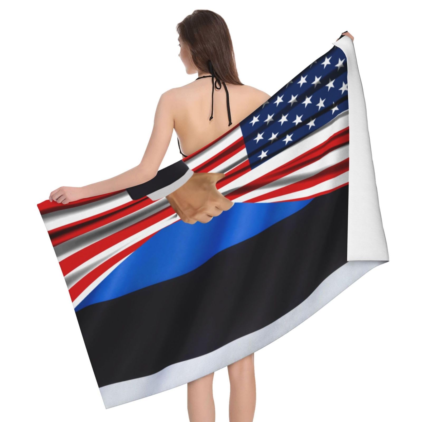 HLBSDM Microfiber America Flag and Estonians Flag Beach Towel Quick Dry Soft Sand Free Beach Towels for Pool Swim Beach Lightweight Thin Towel