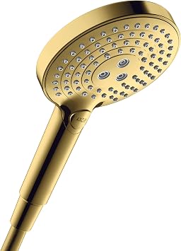 AXOR ShowerSolutions 5-inch Modern Handheld Shower Head 3-Spray PowderRain, Full and Massage in Polished Gold Optic, 26053991