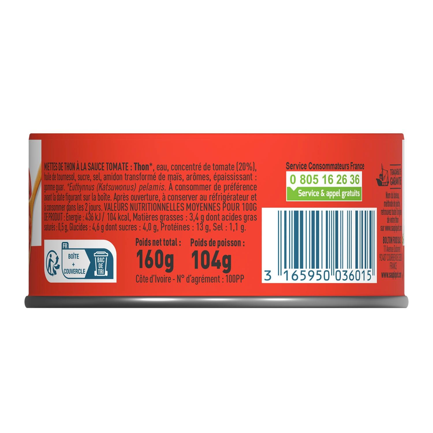 SAUPIQUET - Miettes de Thon à la Tomate - À Consommer Chaud ou Froid - Issues d'une Pêche Traçabilité Garantie - 24 Conserves (160 g)