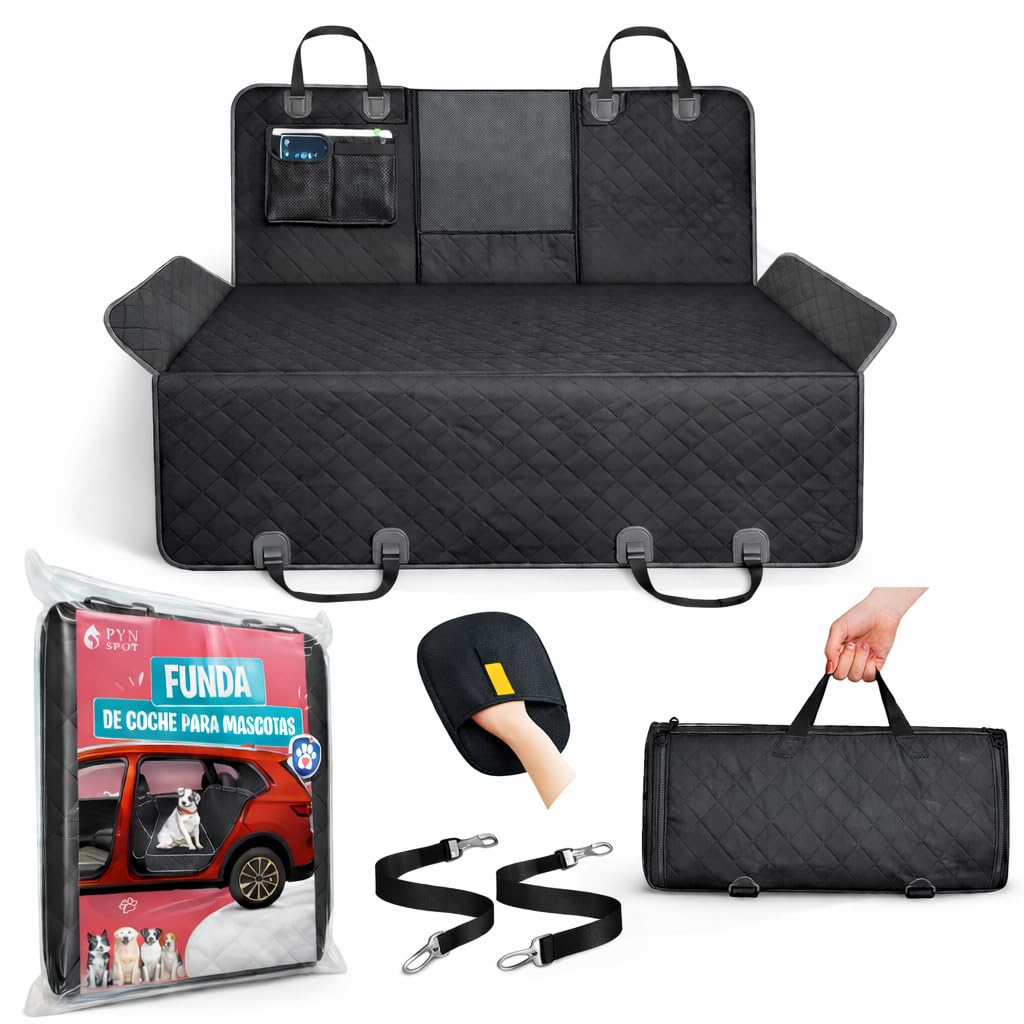 Funda Coche Perro Asiento Trasero Impermeable 600D Antideslizante | Protector para Mascotas con Ventana de Malla, Solapas Laterales y Ajuste Universal