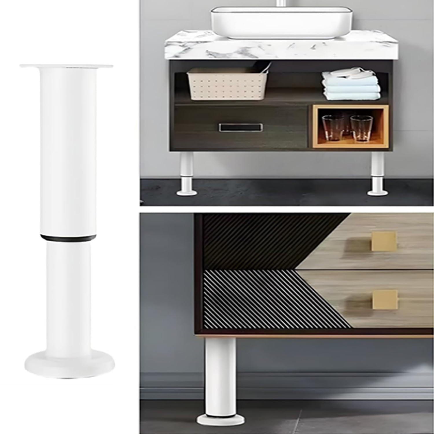 2 Pezzi Piedini per Mobili Regolabili, Gambe per Mobili 12-18cm 25-42cm, Piedini di Supporto in Metallo Bianco per Letto Rete a Doghe Divano(72-110cm/28-43in)