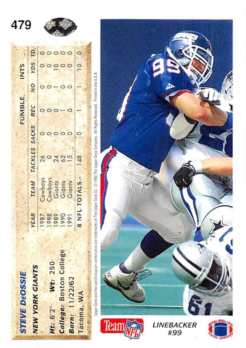 Amazon.com: Football NFL 1992 Upper Deck #479 Steve DeOssie #479
