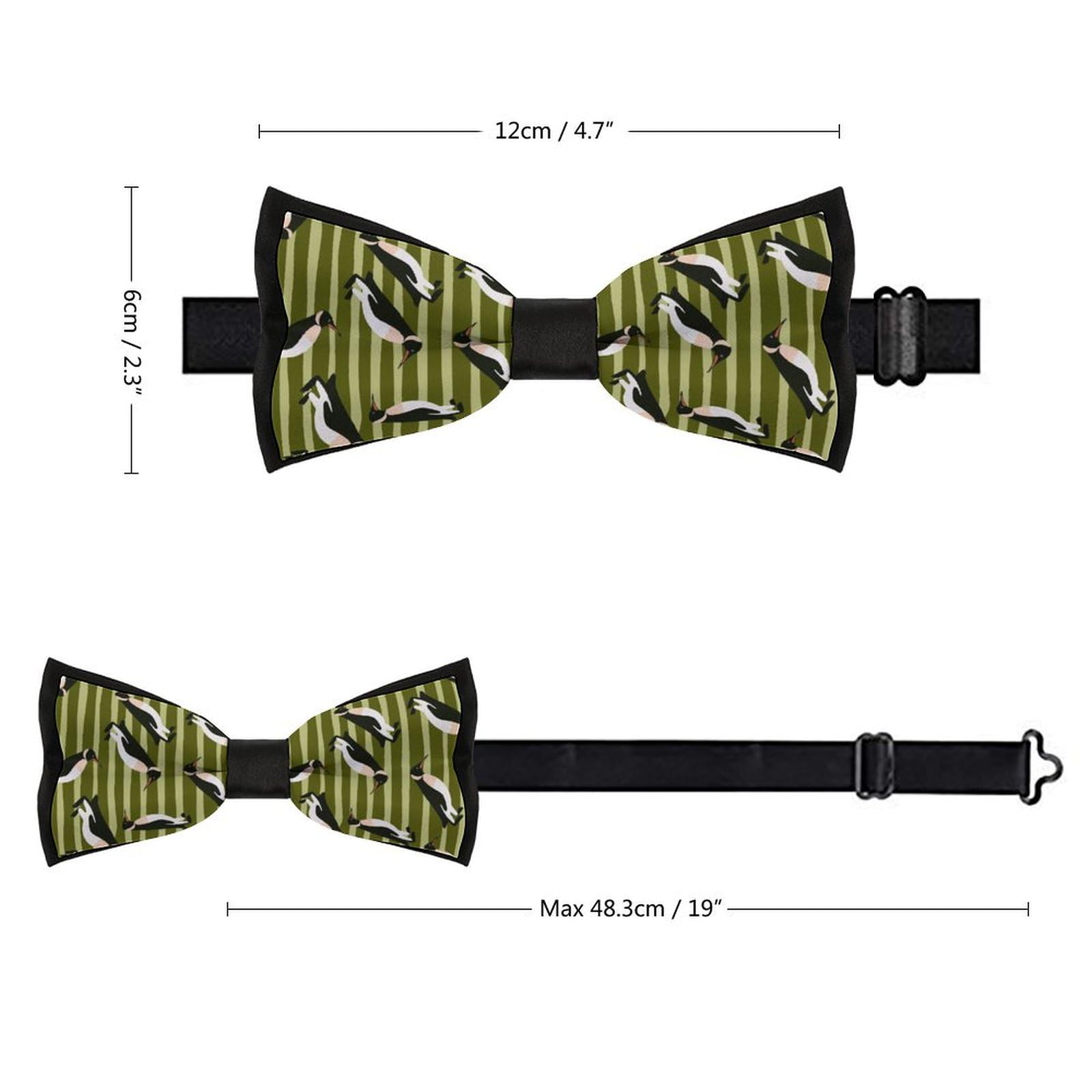 GoasNei Cute Penguin And Green Stripe Pattern Bow Tie for Men Adjustable Necktie Funny Tie Neck Ties for Weddings Party
