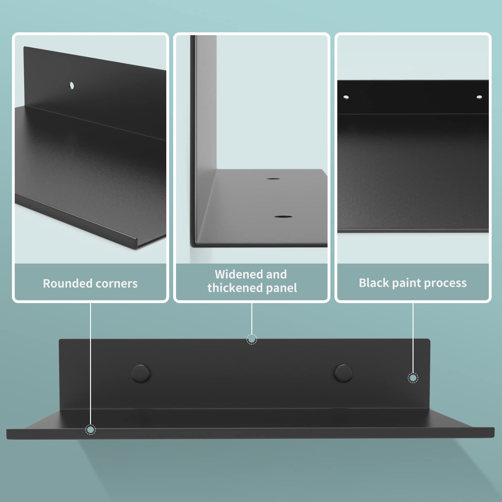 2 Mensole Da Parete Nere In Alluminio - 20cm Per Bagno, Cucina, Soggiorno - Porta Oggetti, Piante, Libri - Foto 13