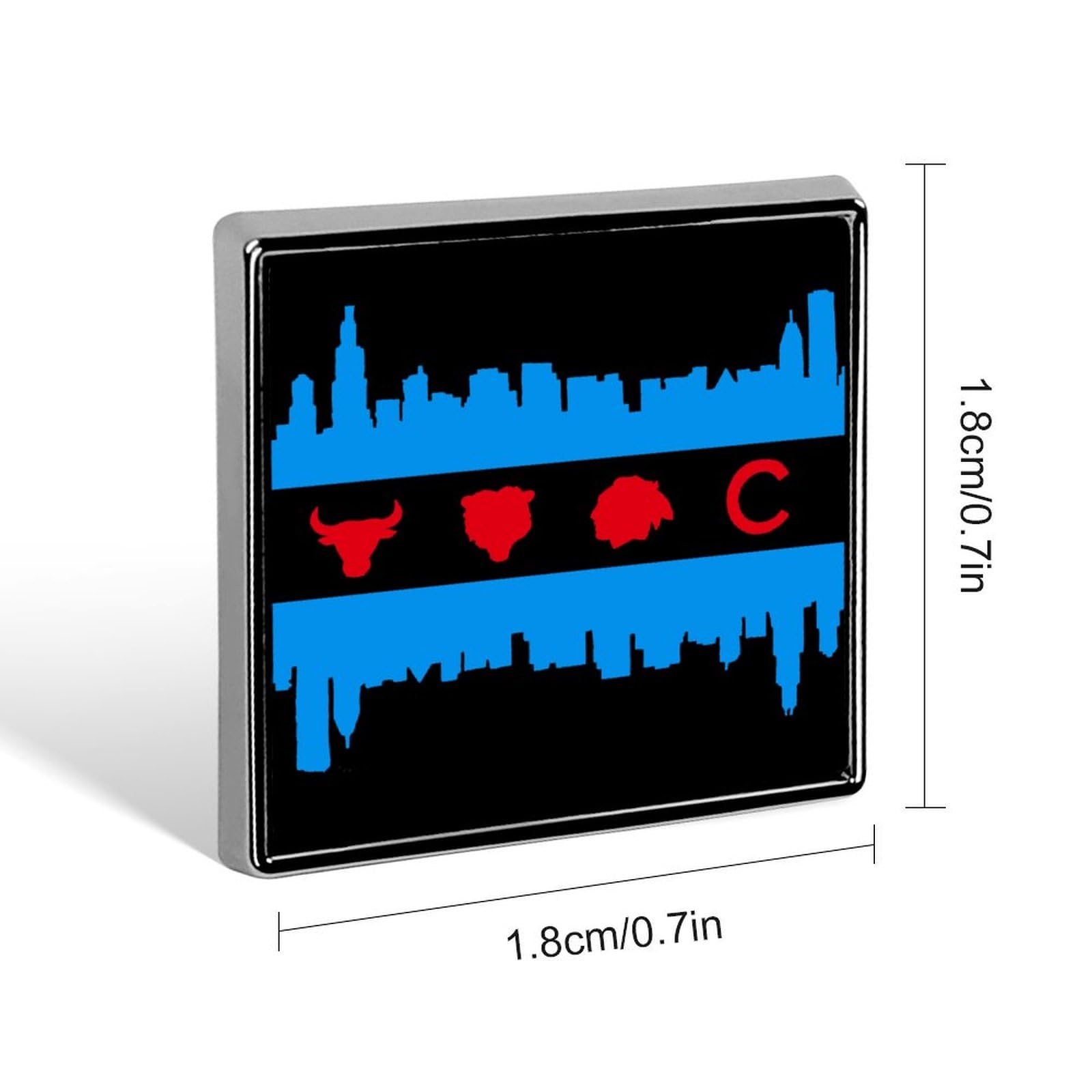 Chicago Flag Skyline Sports Painting Brooch Pins Enamel Brooch Square Lapel Pin Art Decor for Bag Jacket Hat 0.7