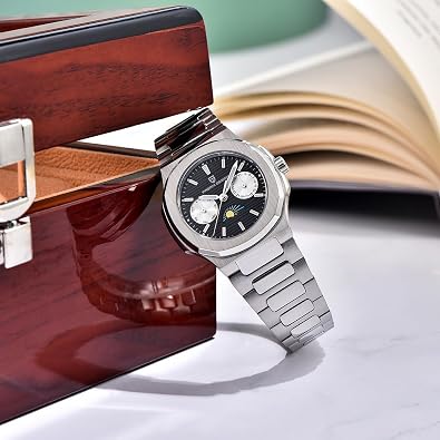 Quartz Women's Watches Luxury Stainless Steel Waterproof Wrist Watch for Women, Ladies Wristwatch, Synthetic Sapphire, Auto Date, Moon Phase, Week Display