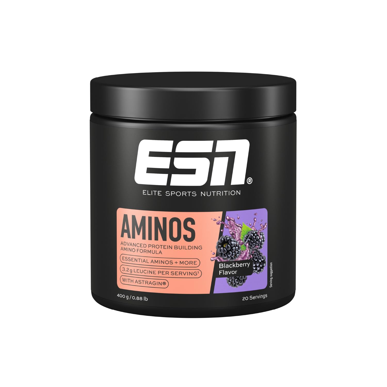 ESN AMINOS, Blackberry, 400 g, feines Amino-Pulver mit essentiellen Aminosäuren & Astragin, 3,2 g Leucin pro Portion, ideale Löslichkeit, vegan - made in Germany