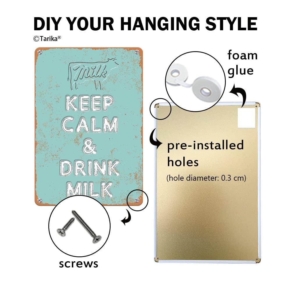 Keep Calm And Drink Milk Tin Sign | Vintage Metal Poster For Cafe, Bar & Home Decor