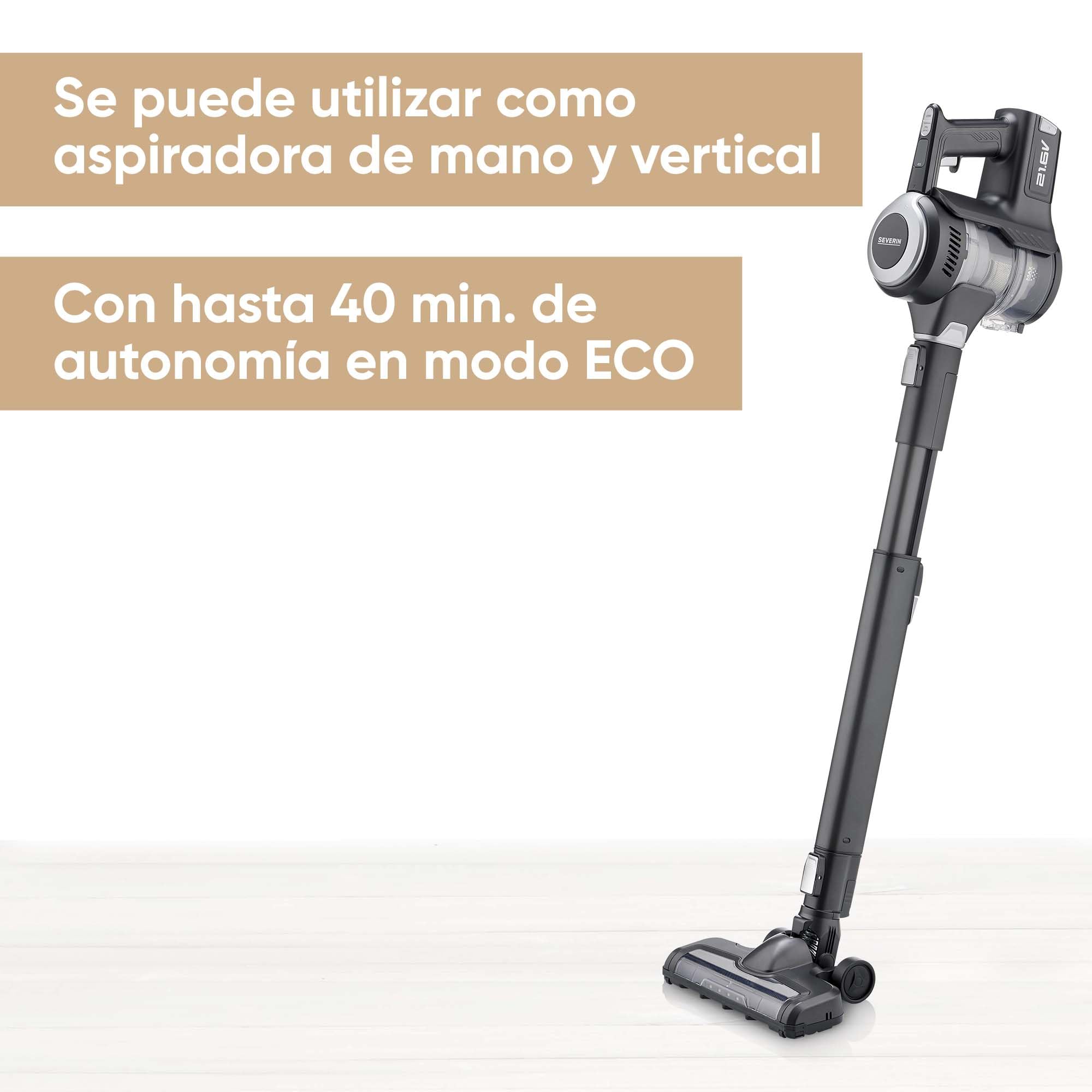 SEVERIN Aspiradora inalámbrica de mano y escoba 2 en 1, aspirador sin cable potente con depósito de 0.65 L, 40 minutos de autonomía, 21,6 V, Negro, HV 7155