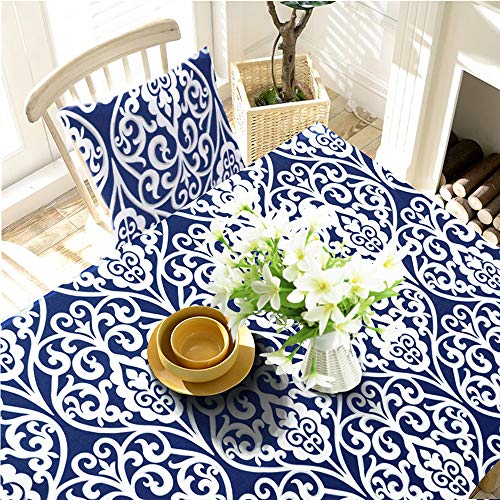 Gravan Rectangle Polyester Tablecloth Vintage Printed And Spill Proof Table Cover For Home And Kitchen (Blue And White, 52X70 Inch) #TOP3
