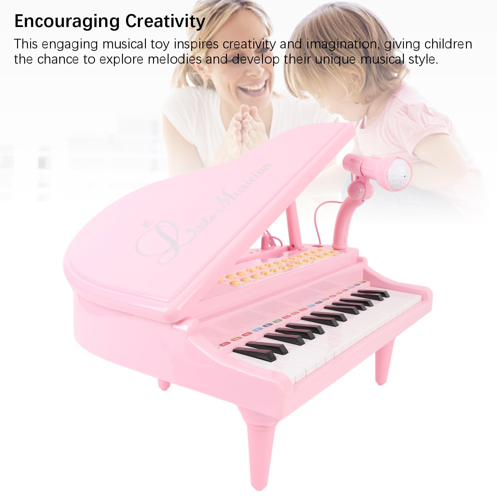 Piano Musical de Juguete para Niños, Teclado Educativo de 31 Teclas con Micrófono, Principiantes (Rosa)