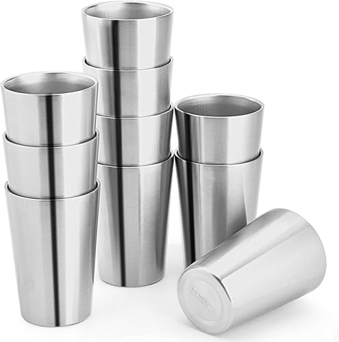 Paquete de 10 vasos aislados de acero inoxidable de 12 onzas, vaso de metal pequeño al vacío de doble pared, tazas reutilizables para campamento,
