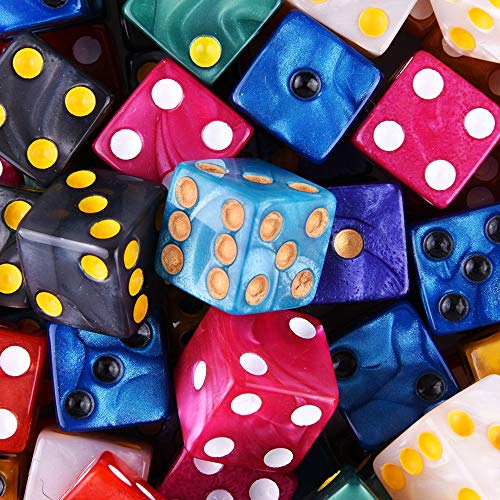 Austor 100 Pieces 6 Sided Dice Set 10 X 10 Pearl Colors Square Corner Dice With Velvet Pouch For Tenzi, Farkle, Yahtzee, Bunco Or Teaching Math #TOP4