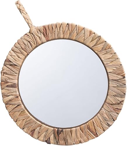 VOSAREA Espejo colgante de ratán de madera con encaje dorado