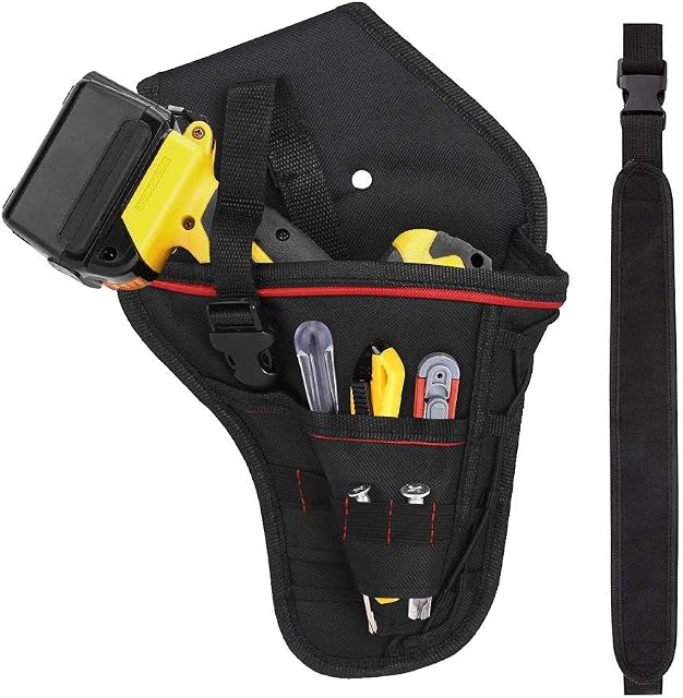 Drill Holster, LYTIVAGEN Portable Electrician Drill Holder Belt Pouch Bag Impact Driver for Wrench/Hammer/Screwdriver/Most T Handle Drills - Black