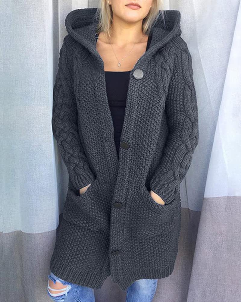 Tomwell Gilet Femme Hiver Cardigan Long Ouvert Épais Manches Longues Pull Chaud Casual Capuche Manteau Sweater Chandail Outwear