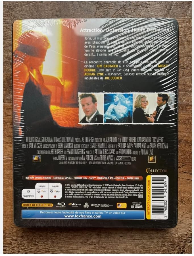 9 1/2 Weeks (Original Uncut Version) [Blu-ray Steelbook] French Import. Region Free.