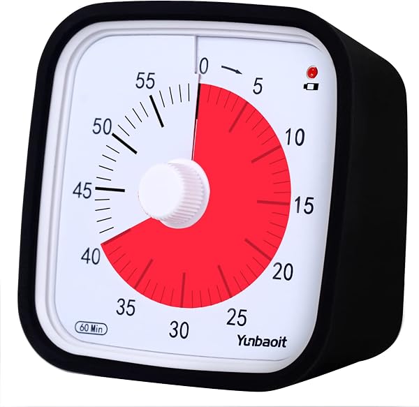 Minuteur Visuel avec étui de Protection, Yunbaoit Mis à Niveau Compte à Rebours de 60 Minutes pour Enfants et Adultes avec Rappel de Batterie Faible, Outil de Gestion du Temps Silencieux(Noir) - 1