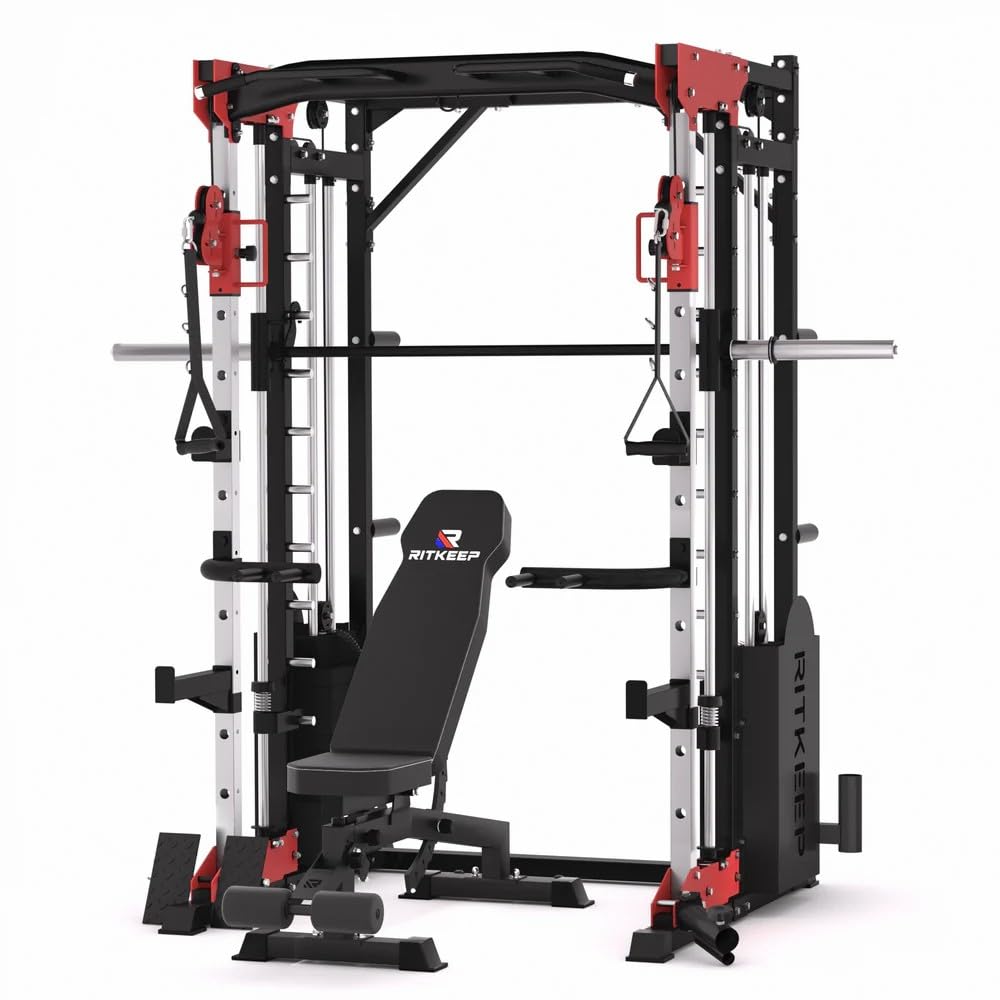 Home Gym Smith Machine with 320lb Weight Stacks – 6-in-1 Power Rack, Crossover, Pull-Up & Dip Station, Full Body Strength Training – RitKeep PMAX-5600 Pro