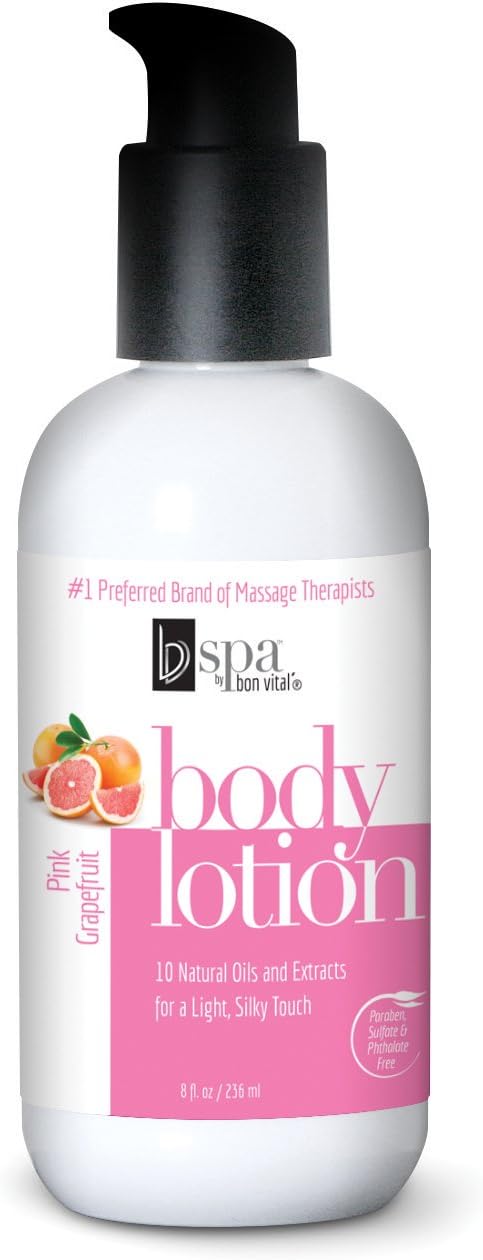 BV Spa by Bon Vital' Moisturizing Body Lotion, Pink Grapefruit Scented Body Silk for Dry Skin Repair, Anniversary for Women, Moisturizer with Essential Oils for Soft Skin