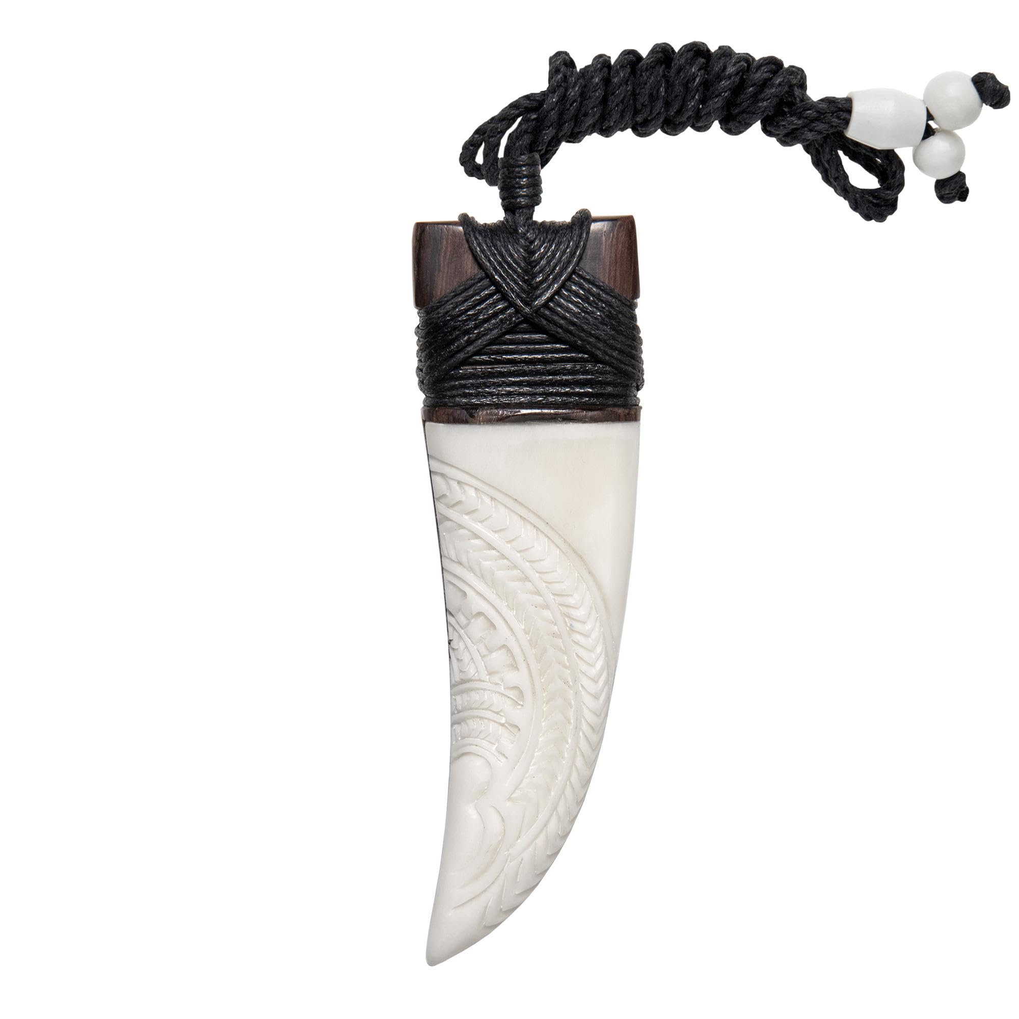 81stgeneration Colgante de Diente de Tiburón Niho Largo de Hueso y Madera Tallados con Grabado Tribal | Collar de Cordón Surfero para Hombre | Joyas Maorí para Mujer | Talismán de Madera