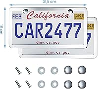 Vista 5 de Marcos de Matrícula de Plata Sólida Paquete de 2, Soporte de Matrícula a Prueba de Óxido de 2 Agujeros, Marco Universal de Matrícula de Acero