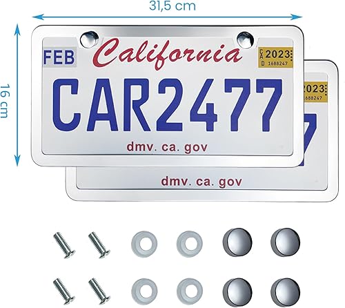 Miniatura 5 de Marcos de Matrícula de Plata Sólida Paquete de 2, Soporte de Matrícula a Prueba de Óxido de 2 Agujeros, Marco Universal de Matrícula de Acero