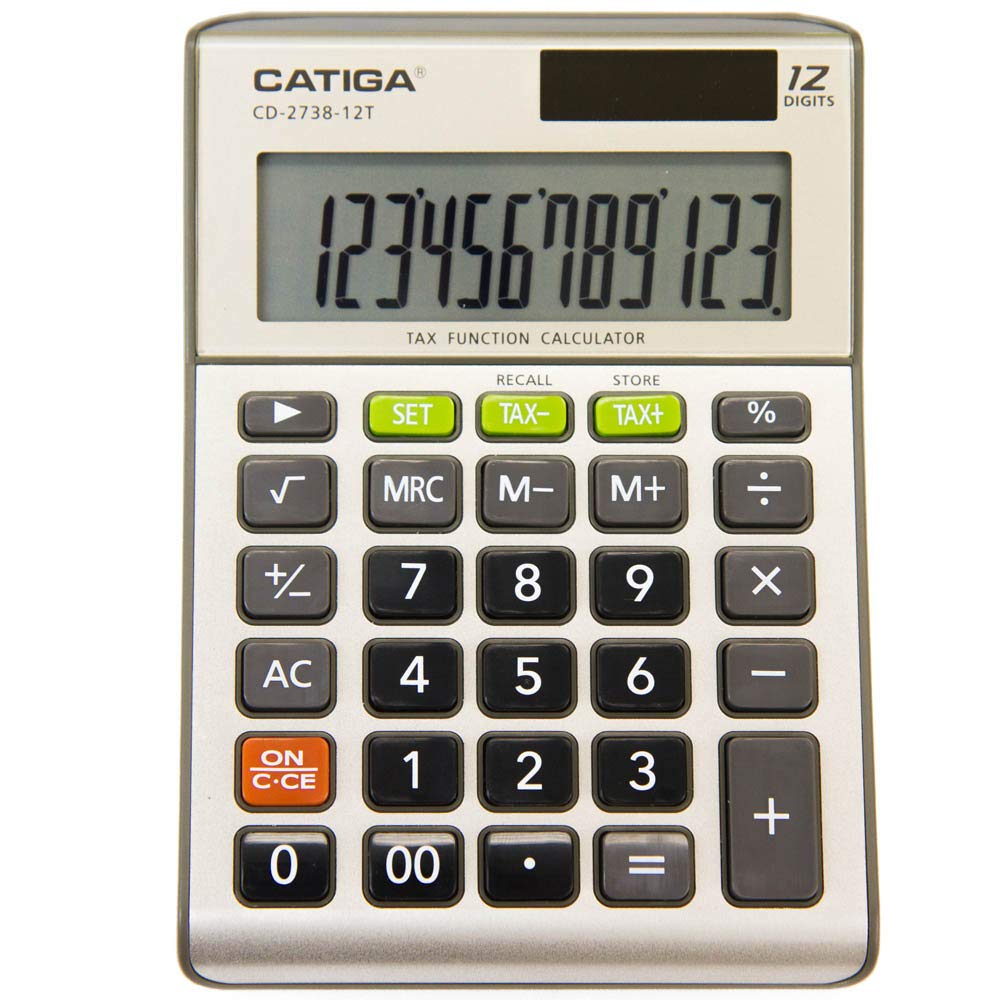 CATIGA Desktop 12-Digit Business Calculator with Dual Power, Solar and Battery, for Basic, Finance and Tax Calculations, Desk Calculators for School or Office