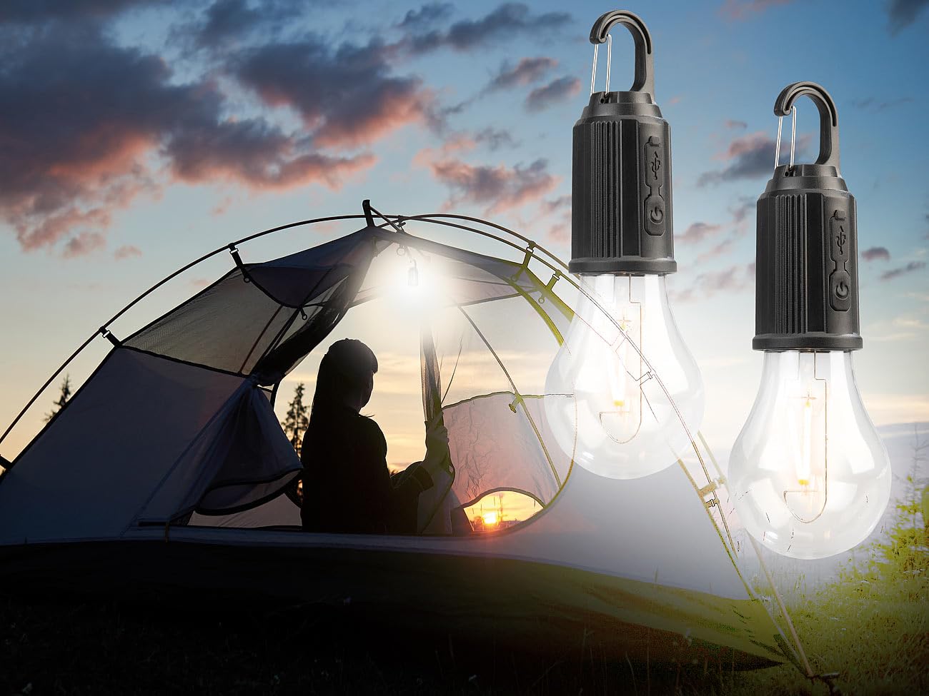 Lunartec Campinglampe: 16er-Set LED-Akku-Glühbirnen mit je 120 Lumen, 400 mAh, USB-Ladung (wiederaufladbare Kabellose Lampen, Campinglampe Akku, Angeln)