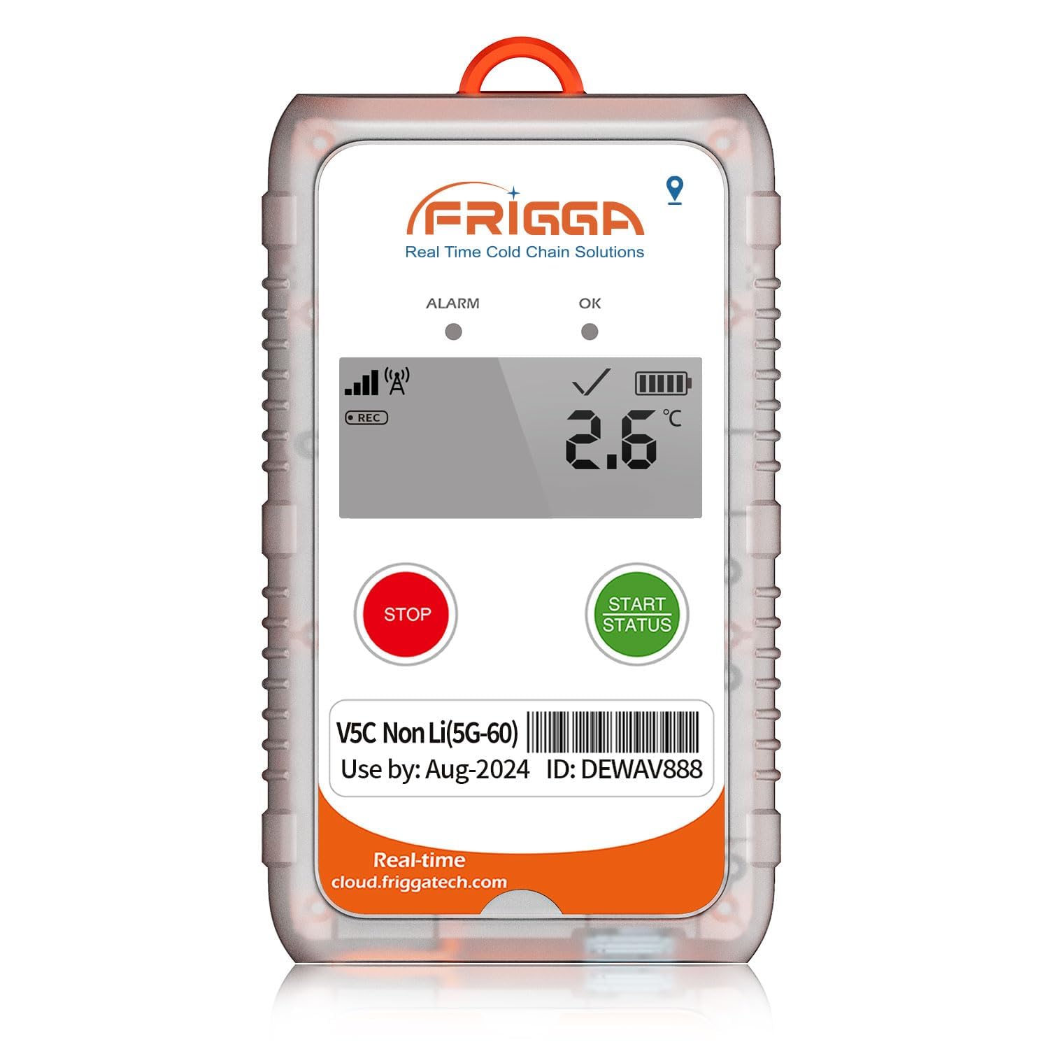 Frigga V5C-Non Li 4G/5G Single-use Registrador de datos de temperatura y humedad en tiempo real 28800 puntos Televisor digital de temperatura 60 días para farmacia Logística de cadena de frío Alta