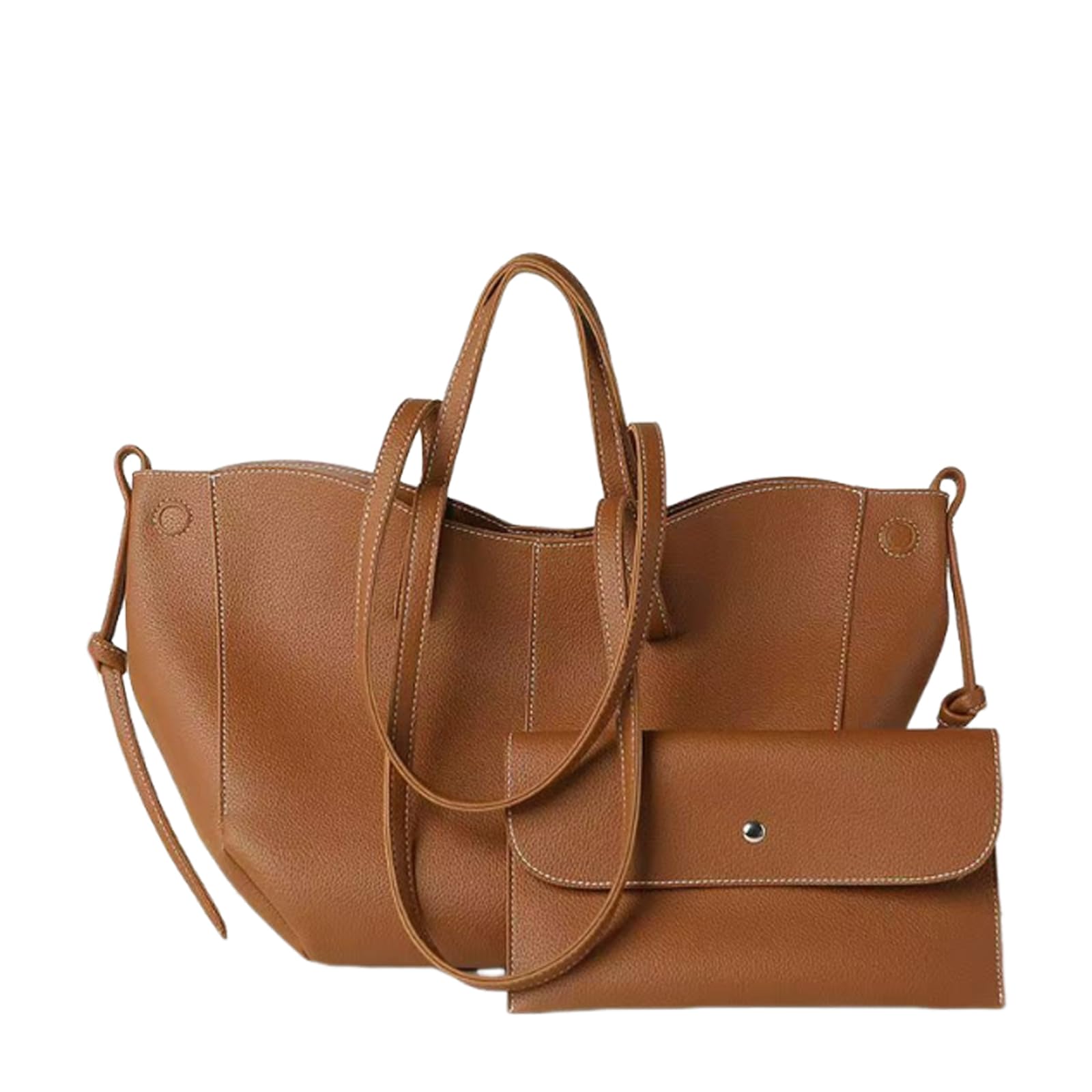Damen Handtasche Flügeltasche Cyme Rindsleder Schultertaschen Eimer Taschen Elegant Tote Beutel Große Kapazität Tragetasche Henkeltaschen 2pcs für Reise Arbeit Shopper Alltag Braun L
