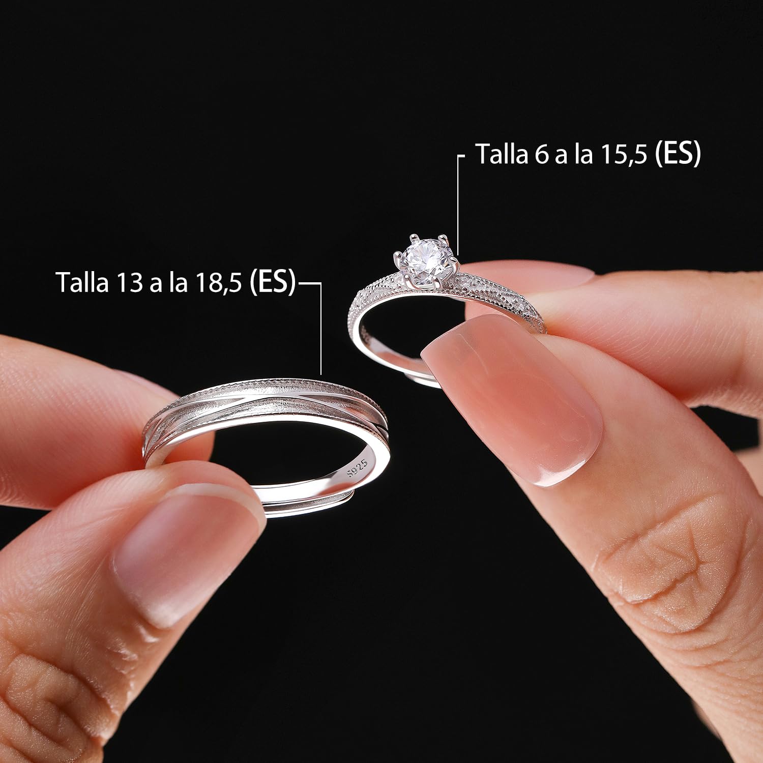 Meissa Anillos Promesa Alianzas de Plata Pareja Solitario Plata de ley 925 Mujer Ajustable Anillo de Compromiso Boda para Pareja Novios Regalo de San Valentín Aniversario (Juego de dos anillos)