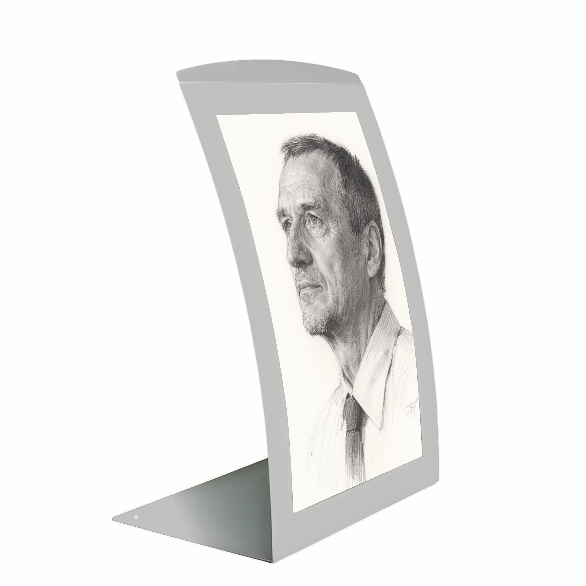 FixtureDisplays® 8.5 x 11 Sign Holder Portrait Vertical Picture Frame for Tabletop, with Magnetic Lens, Curved - Silver 19124