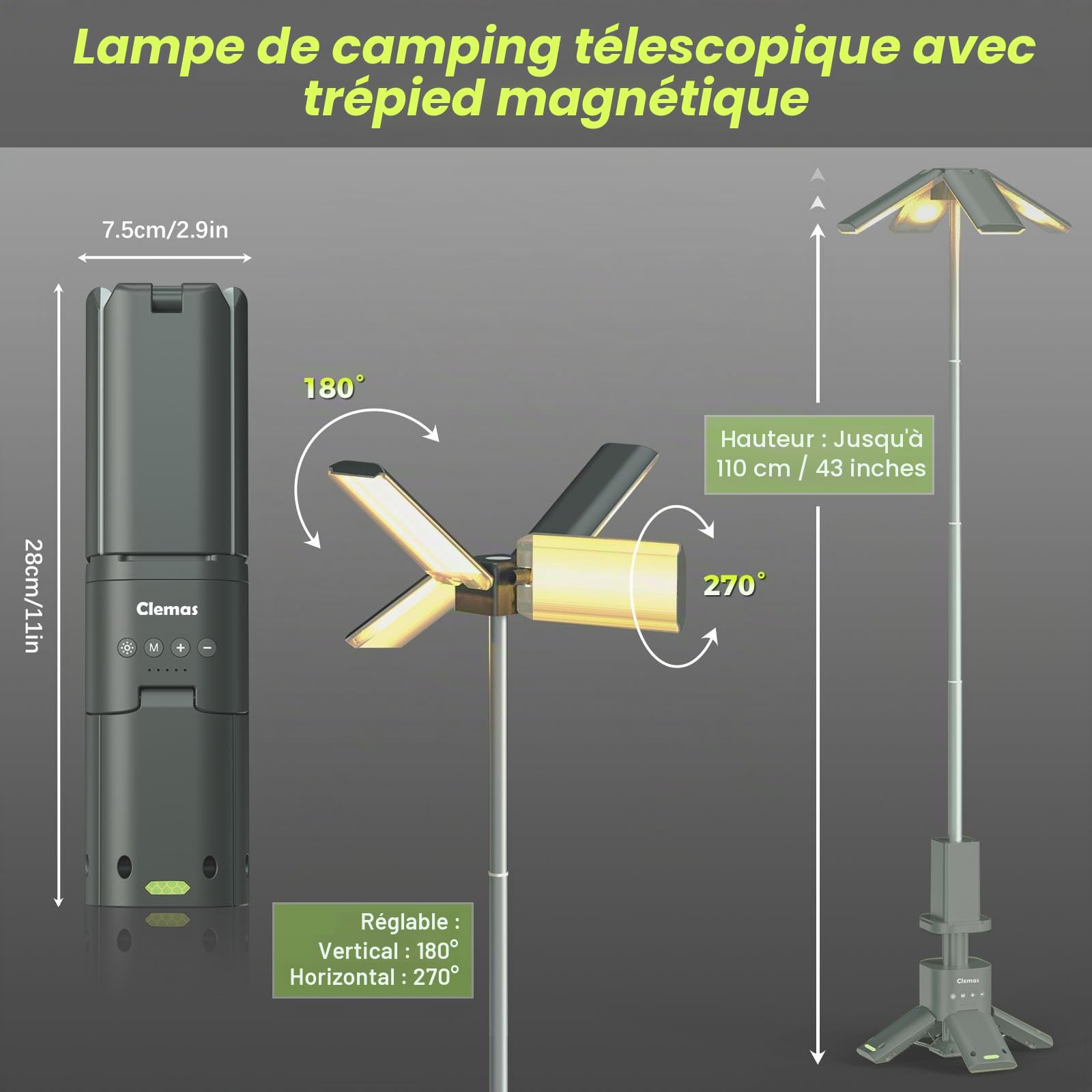 Lanterne de camping télescopique rechargeable 14000 mAh LED Multifonctions, lanternes magnétiques pour chantier, éclairage de tente de camping sans fil, Lampe de tente portable, alimentation