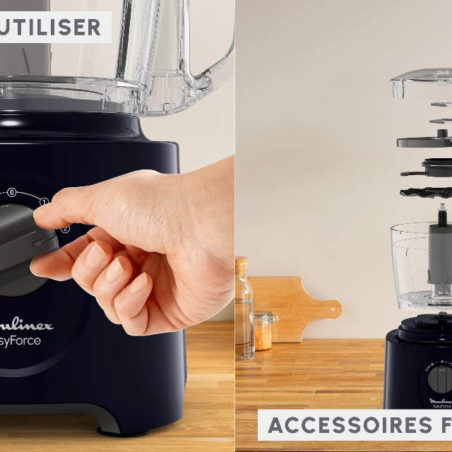 Moulinex Easy Force FP2428 Keukenmachine en mixer, 4 accessoires, 15 functies, 800 W vermogen, eenvoudig en snel te bedienen, ruimtebesparend, vaatwasmachinebestendig, vaatwasmachinebestendig