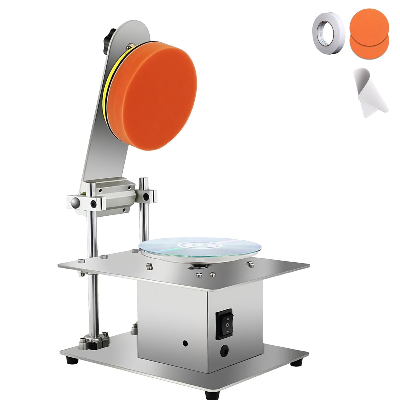 Macchina per la pulizia della riparazione dei dischi, 200 W, con 2 tamponi di cotone, 7 velocità regolabili, riparazione graffi e recupero dati per CD/DVD