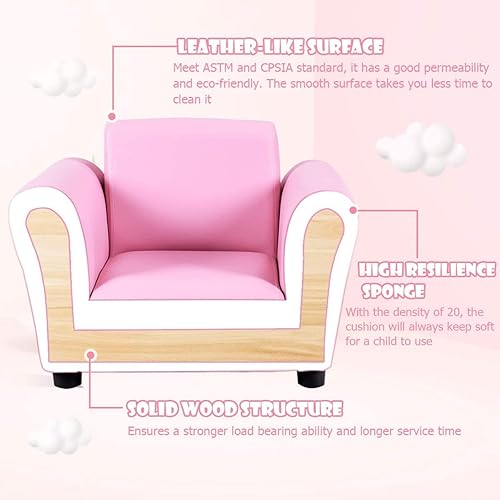 Miniatura 6 de GLACER Sofá para niños con reposapiés, mini sofá para niños con piel de PVC, reposabrazos y respaldo ergonómicos, soporta carga de 100 libras, sofá