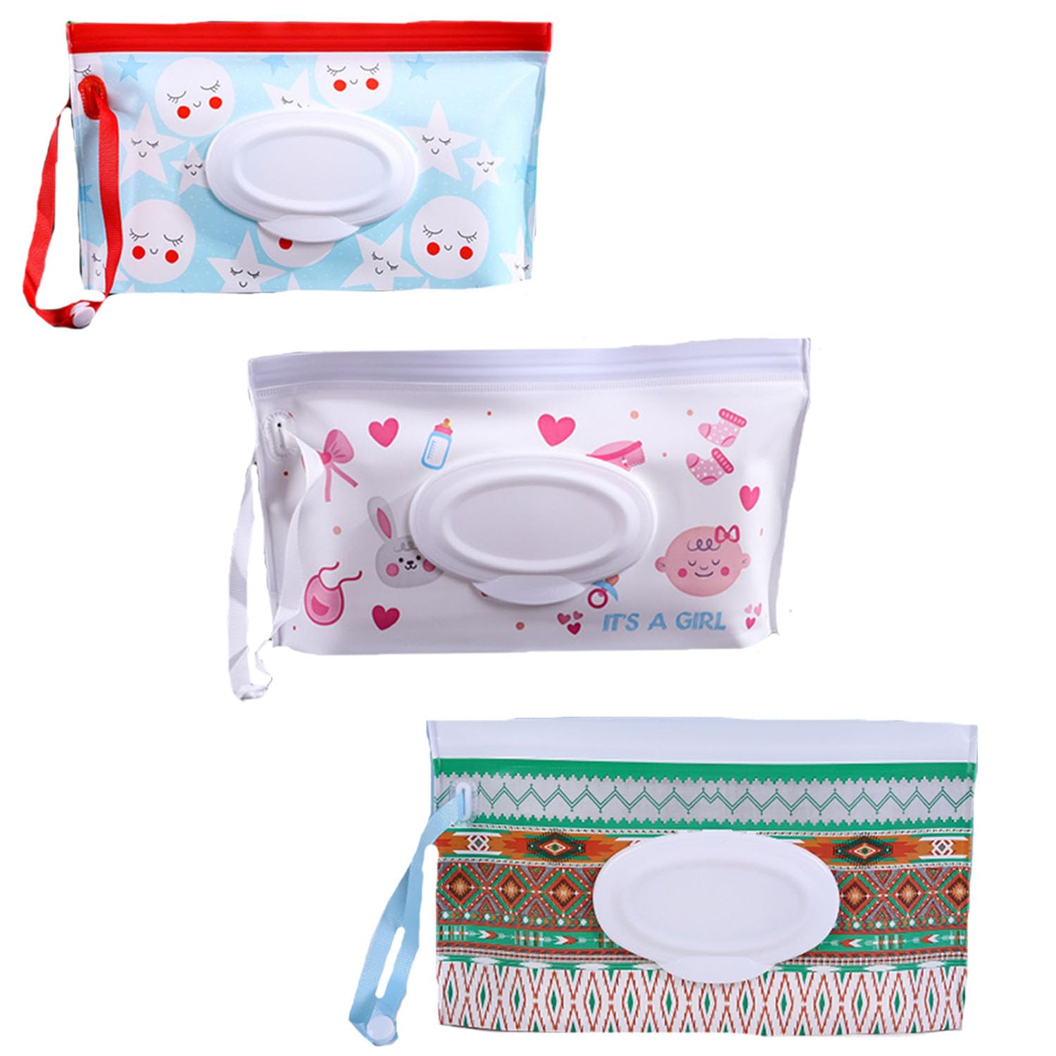 3 Pack Baby Wipes Dispenser,Reusable Portable Wipe Holder,Travel Wipes Pouch Baby Wipes Containe,Wet Wipe Bag for Baby or Personal
